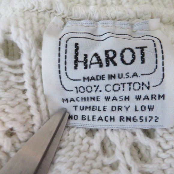 Vintage 80s Harot Pullover Cotton Sweater L White Open Knit V Neck Made in USA - Picture 10 of 10